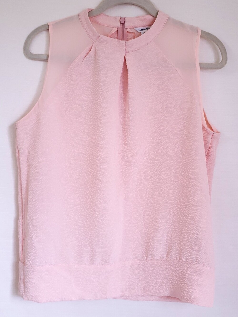 Like New Calvin Klein Light Pink Tank Textured Shell Top w/ Sheer panel detail M